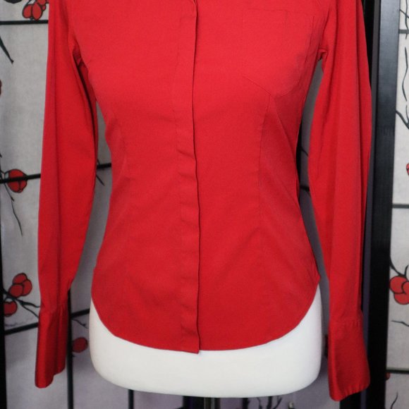 Express Red Long Sleeve Stretch Dress Shirt, Size 1/2 - Picture 2 of 4